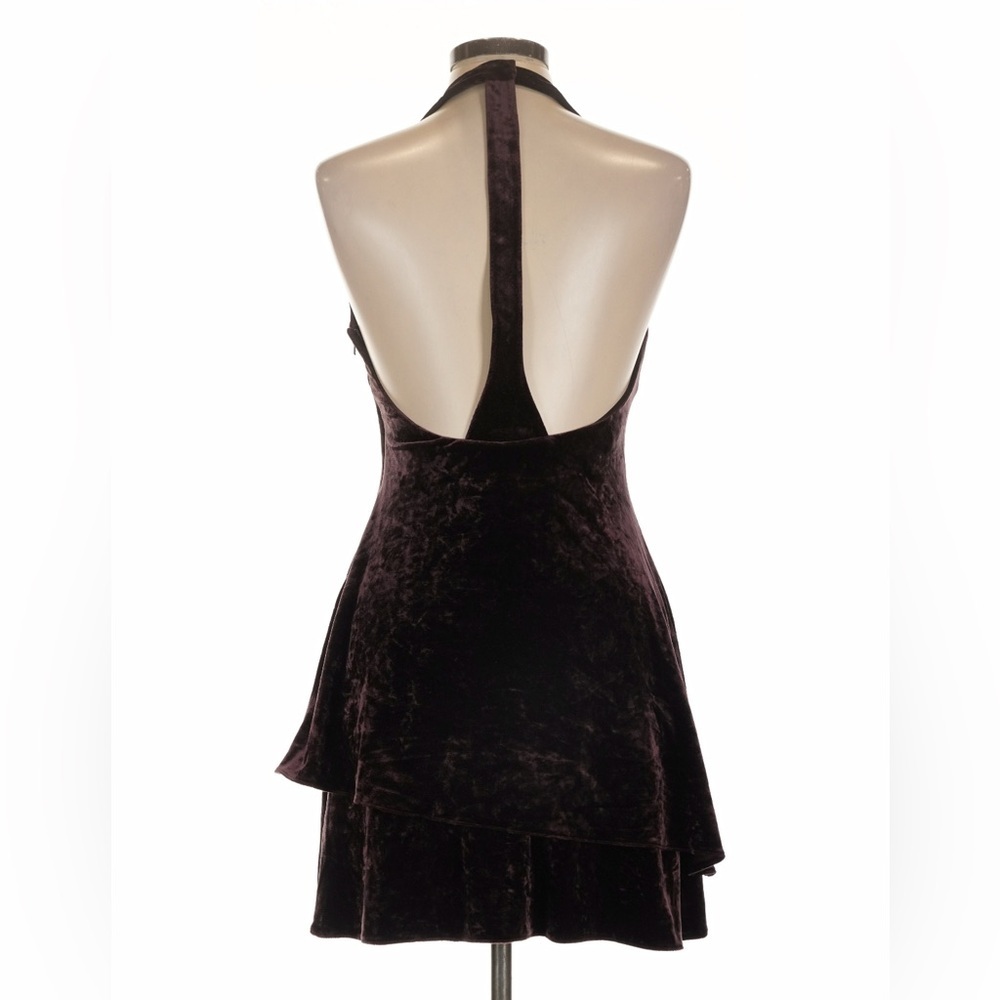 Vintage Ralph Lauren Velvet Cocktail Mini Dress Halter Open Back 90s Fit Flare 8 - Picture 3 of 10